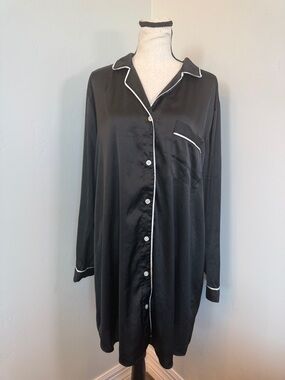 Stars Above Nightgown Women’s XL Black Button Front Sleep Shirt Long Sleeve PJ’s